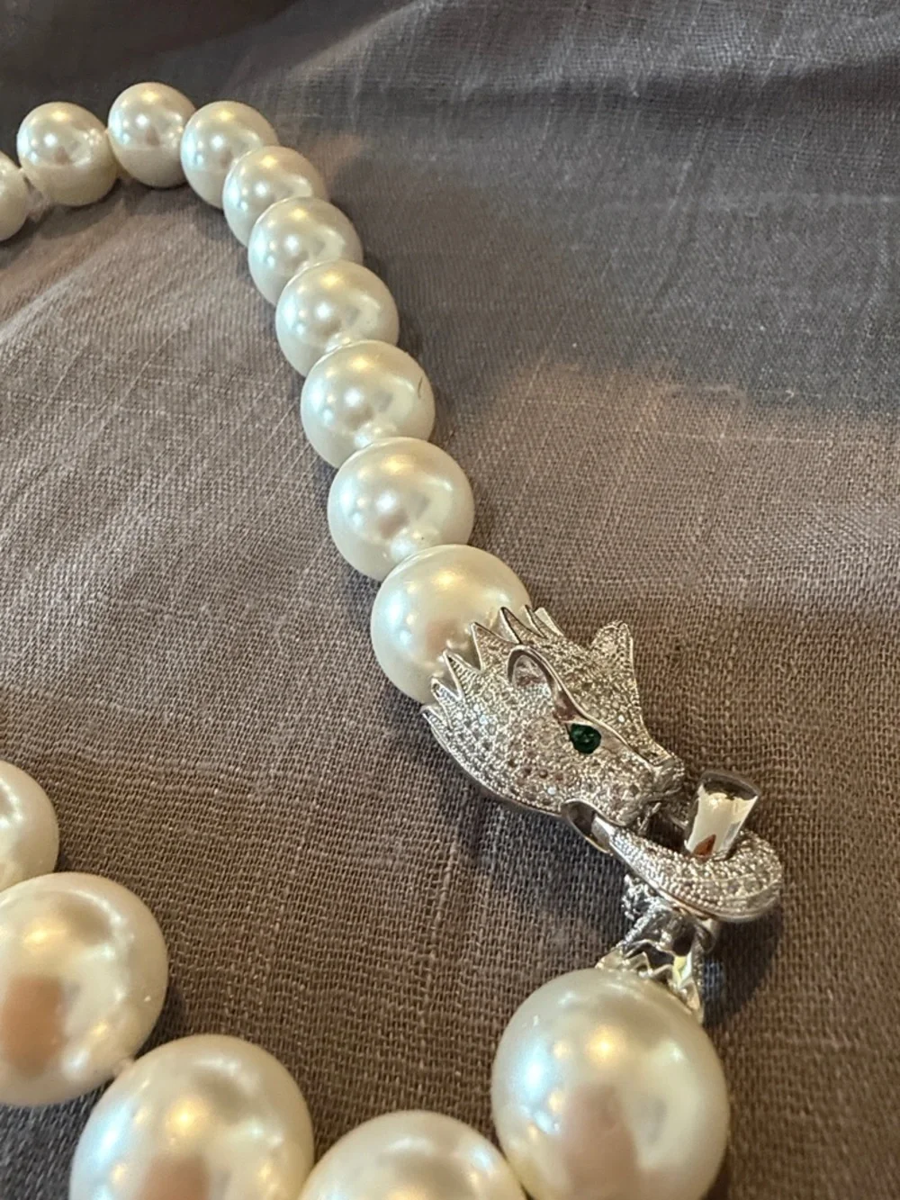 Classic Pearl Necklace with Crystal Clasp - Picture 3 of 6
